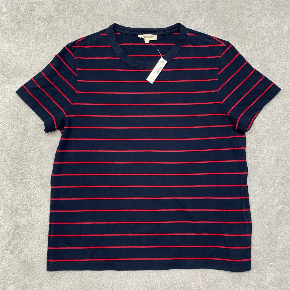 Madewell Top Womens Small Perfect Crewneck Tee Jersey Navy Red Stripe NY733 - Picture 4 of 11